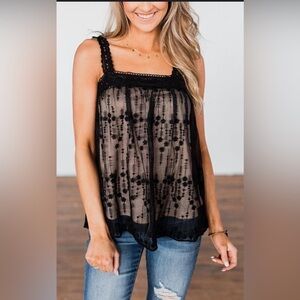 English Factory Black Sheer Lace Blouse